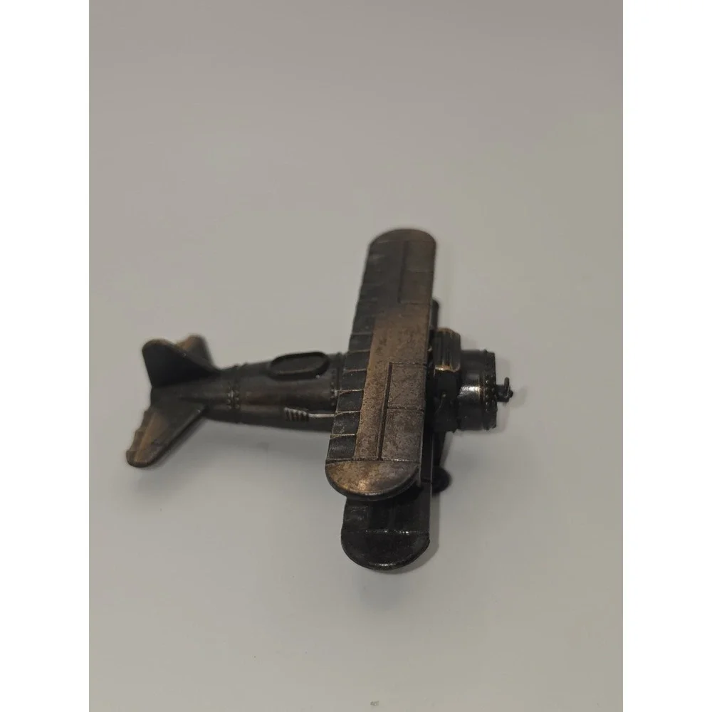 Vintage Antique Die Cast‎ Metal Bi Plane Airplane Pencil Sharpener